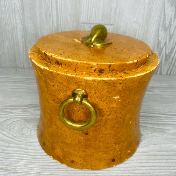 Vintage rare Cork and brass ice bucket bar wear 1940s retro glam with brass pear - Picture 9 of 16
